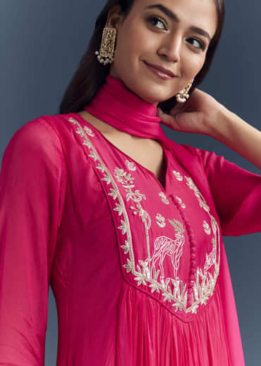 Pink Chinon Anarkali Suit With Sequins And Resham Embroidery