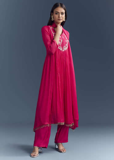 Pink Chinon Anarkali Suit With Sequins And Resham Embroidery