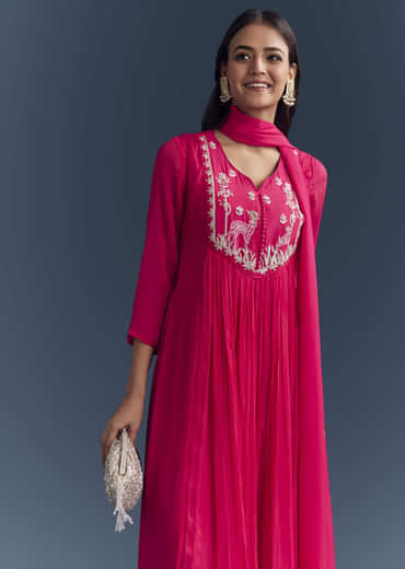 Pink Chinon Anarkali Suit With Sequins And Resham Embroidery
