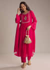 Pink Chinon Anarkali Suit With Zari Work