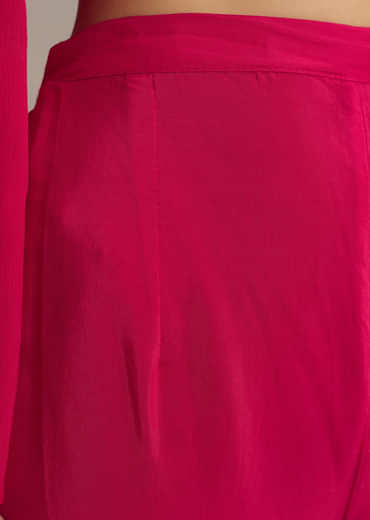 Pink Chinon Anarkali Suit With Zari Work