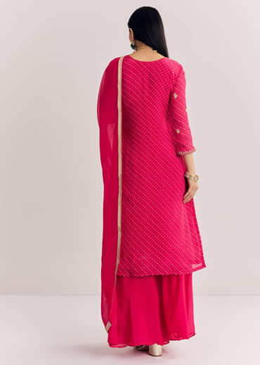 Pink Chinon Bandhani Palazzo Suit