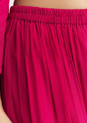 Pink Chinon Asymmetrical Palazzo Suit With Embroidery