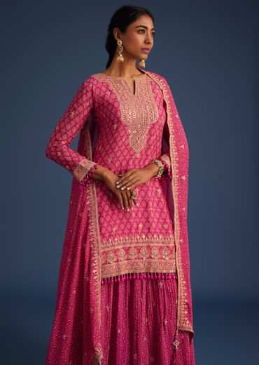 Pink Chinon Bandhani Palazzo Set