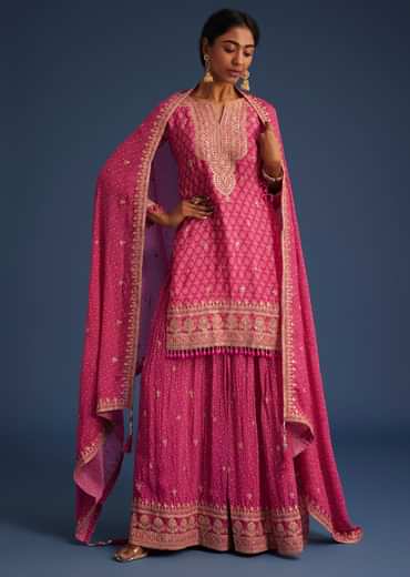 Pink Chinon Bandhani Palazzo Set