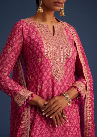 Pink Chinon Bandhani Palazzo Set
