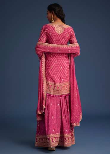 Pink Chinon Bandhani Palazzo Set