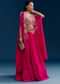 Pink Chinon Crop Top Cape Set With Embroidery