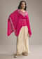 Pink Chinon Crop Top And Drape Skirt With Sequins And Moti Work