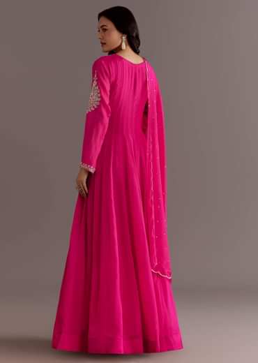 Pink Chinon Cutdana Embroidered Anarkali Dupatta Suit