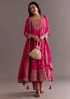 Pink Chinon Hand Embroidered Anarkali Suit With Dupatta