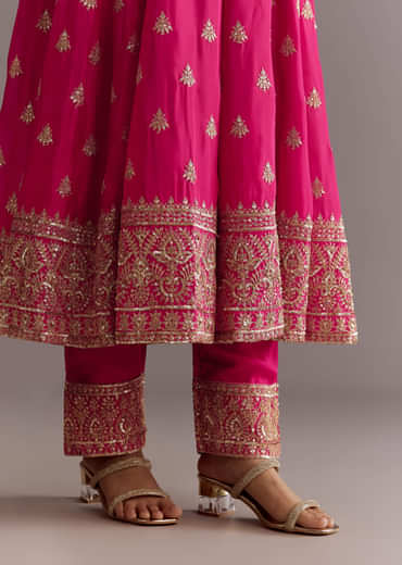 Pink Chinon Hand Embroidered Anarkali Suit With Dupatta