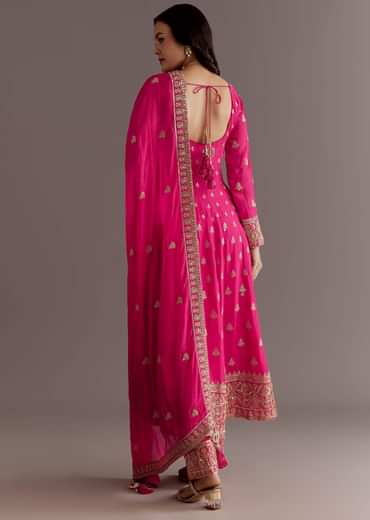 Pink Chinon Hand Embroidered Anarkali Suit With Dupatta