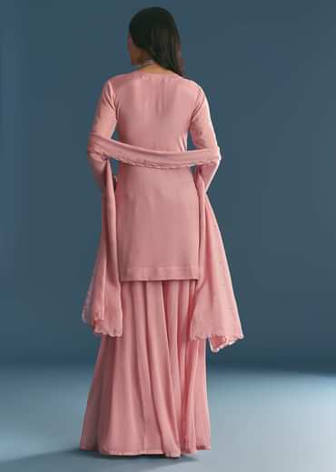 Pink Chinon Kurta Palazzo Suit With Cutdana And Sequins