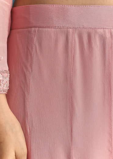 Pink Chinon Kurta Palazzo Suit With Cutdana And Sequins