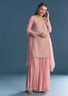 Pink Chinon Kurta Palazzo Suit With Moti And Cut Dana Work