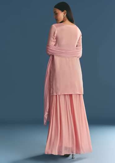 Pink Chinon Kurta Palazzo Suit With Moti And Cut Dana Work