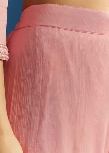 Pink Chinon Kurta Set With Choker Style Dupatta