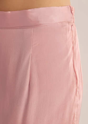 Pink Chinon Kurta Set With Cutdana Moti And Choker Dupatta