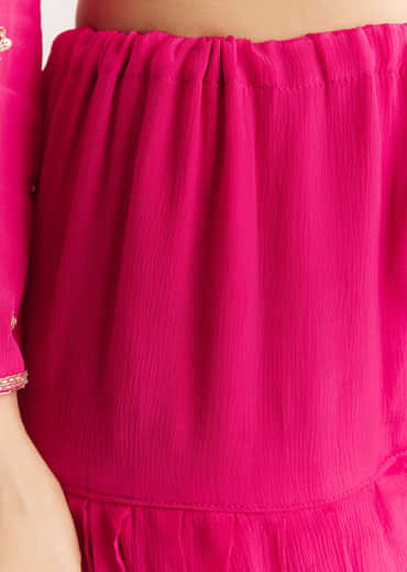 Pink Chinon Kurta Set With Zardosi And Cutdana Dupatta