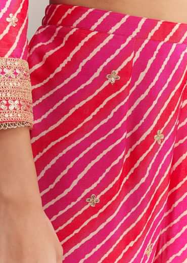 Pink Chinon Leheriya Embroidered Sharara Set