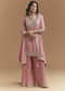 Pink Chinon Palazzo Suit With Intricate Hand Work