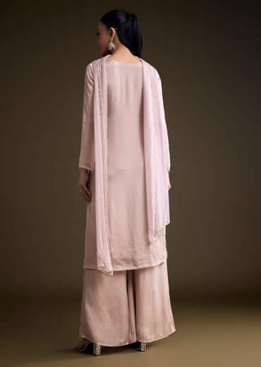 Pink Chinon Palazzo Suit With Zardosi And Cutdana Embroidery