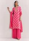 Pink Chinon Palazzo Suit With Zardosi And Thread Work