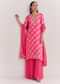 Pink Chinon Palazzo Suit With Zardosi And Thread Work
