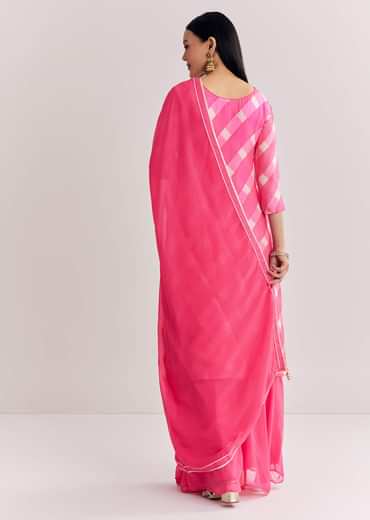 Pink Chinon Palazzo Suit With Zardosi And Thread Work