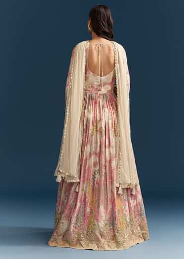 Pink Chinon Printed Anarkali Suit With Festive Flair