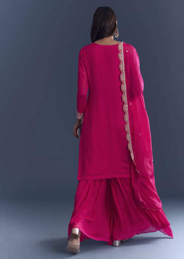 Pink Chinon Sharara Suit With Cutdana And Sequins Embroidery