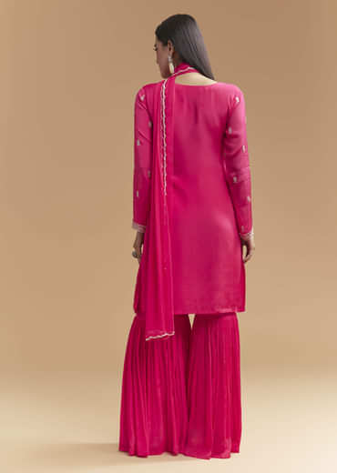 Pink Chinon Sharara Suit With Heavy Hand Embroidery