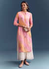 Pink Cotton Kurti With Leheriya Print And Gota Work