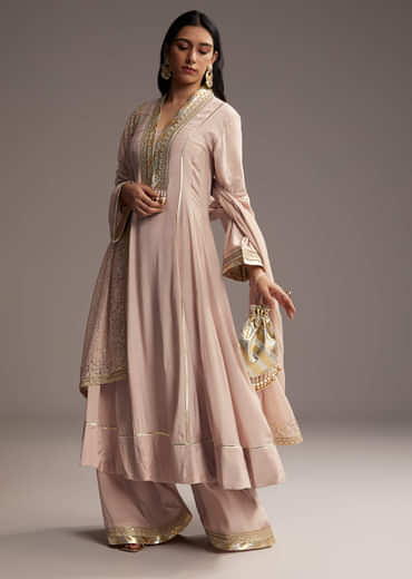 Pink Cotton Silk Anarkali Suit With Gotta Work