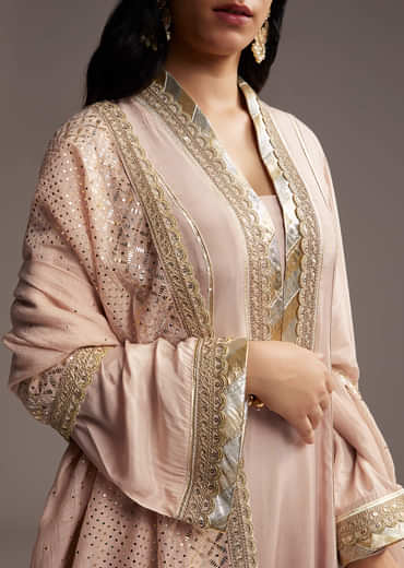 Pink Cotton Silk Anarkali Suit With Gotta Work