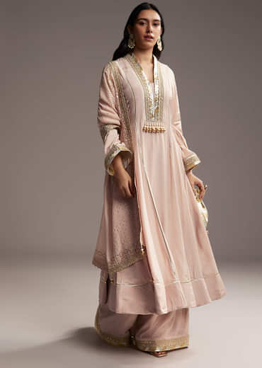 Pink Cotton Silk Anarkali Suit With Gotta Work