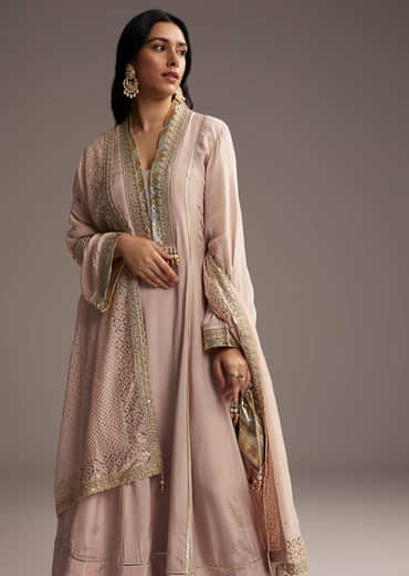 Pink Cotton Silk Anarkali Suit With Gotta Work