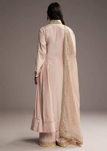 Pink Cotton Silk Anarkali Suit With Gotta Work