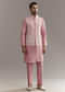 Pink Cotton Silk Jacket Kurta Set With Mirror And Dori Work