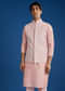 Pink Cotton Silk Jacket Kurta Set With Threadwork