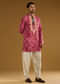 Pink Cotton Silk Kurta Set For Men With Hand Dyed Bandhani Print
