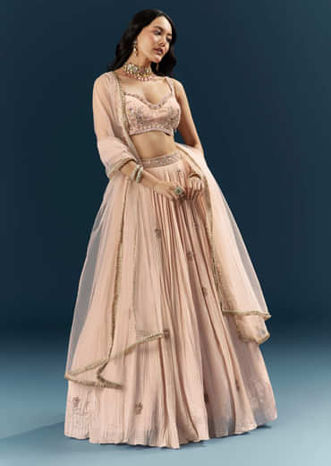 Pink Crepe Bridesmaid Lehenga With Heavy Embroidery