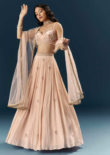 Pink Crepe Bridesmaid Lehenga With Heavy Embroidery