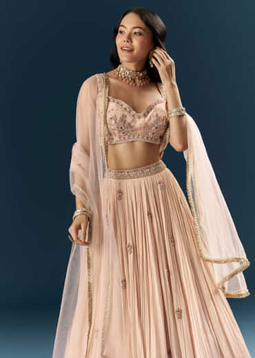 Pink Crepe Bridesmaid Lehenga With Heavy Embroidery