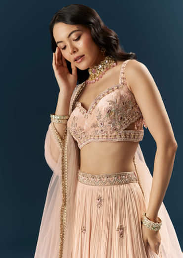 Pink Crepe Bridesmaid Lehenga With Heavy Embroidery