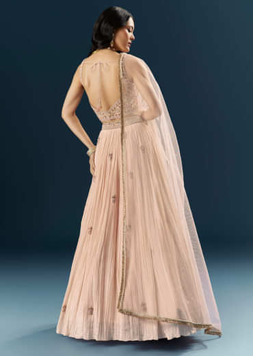 Pink Crepe Bridesmaid Lehenga With Heavy Embroidery