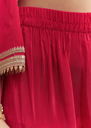 Pink Crepe Kurta Set With Heavy Zardosi Work