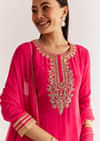 Pink Crepe Kurta Set With Zardosi And Sequins Dupatta