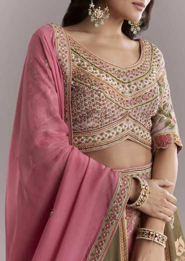 Pink Crepe Printed Bridesmaid Lehenga With Gotta Work